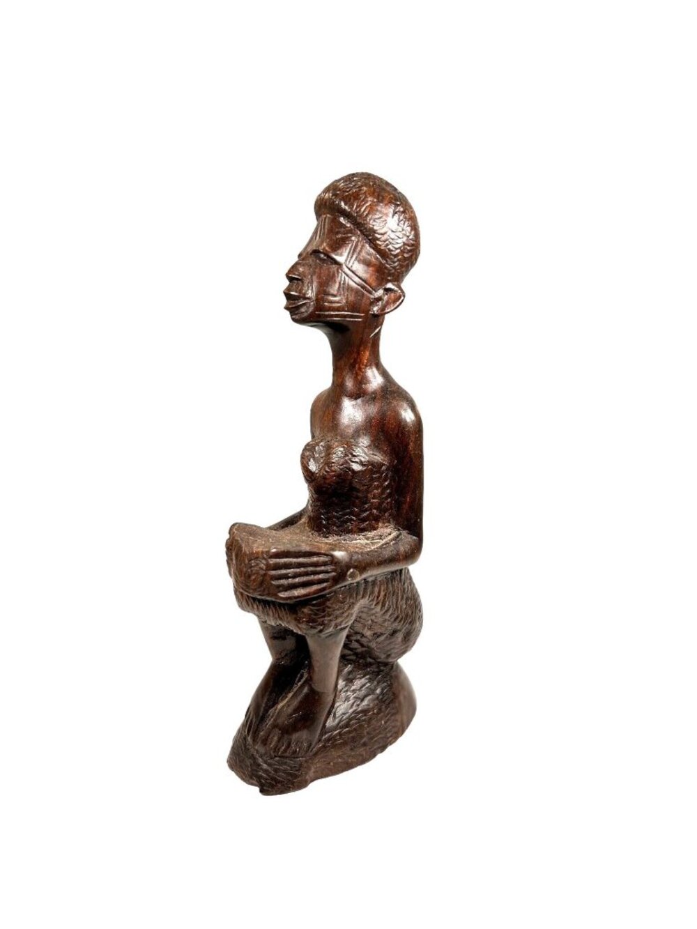 Vtg African Tribal Art Wood Carving Woman Sitting 6 inch Figurine Solid Unsigned